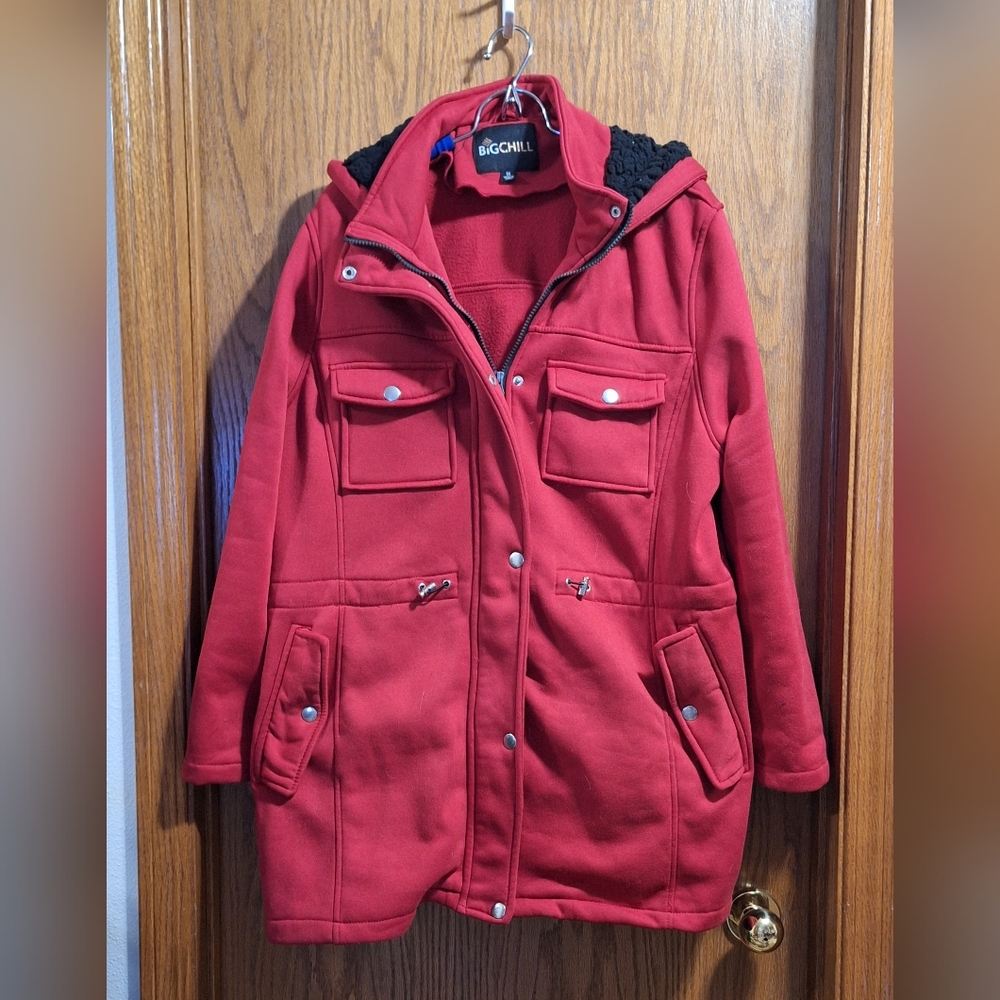 Red Hooded Jacket with Pockets